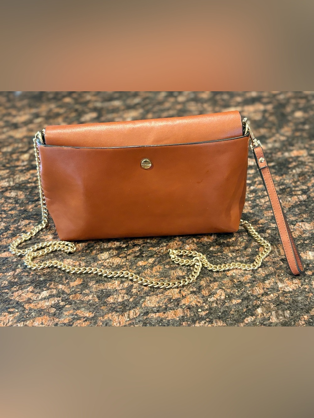 Zara Tan Faux Leather Shoulder Bag with Gold Chain Strap